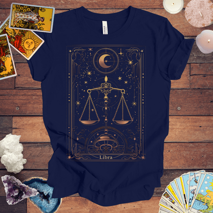 T-Shirt Navy / S The Balanced Scales: Libra Tarot Card T-Shirt