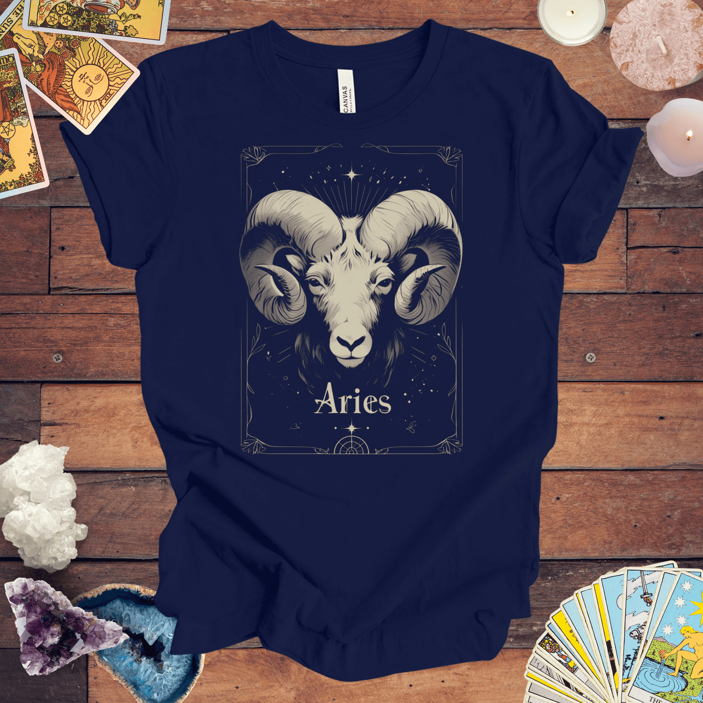 T-Shirt Navy / S The Bold Beginning: Aries Tarot Card T-Shirt