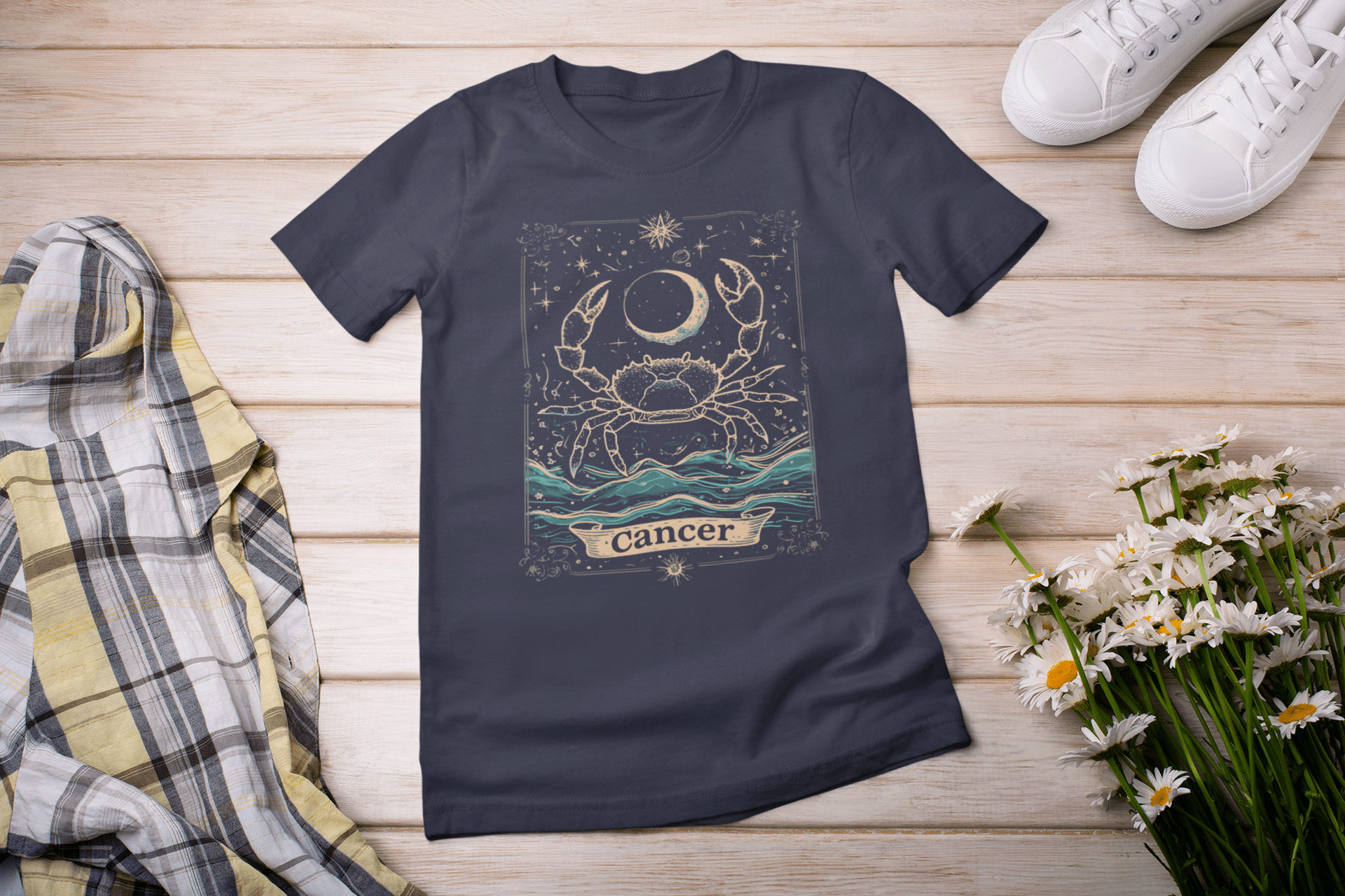 T-Shirt Navy / S The Caring Crab: Cancer Tarot Card T-Shirt