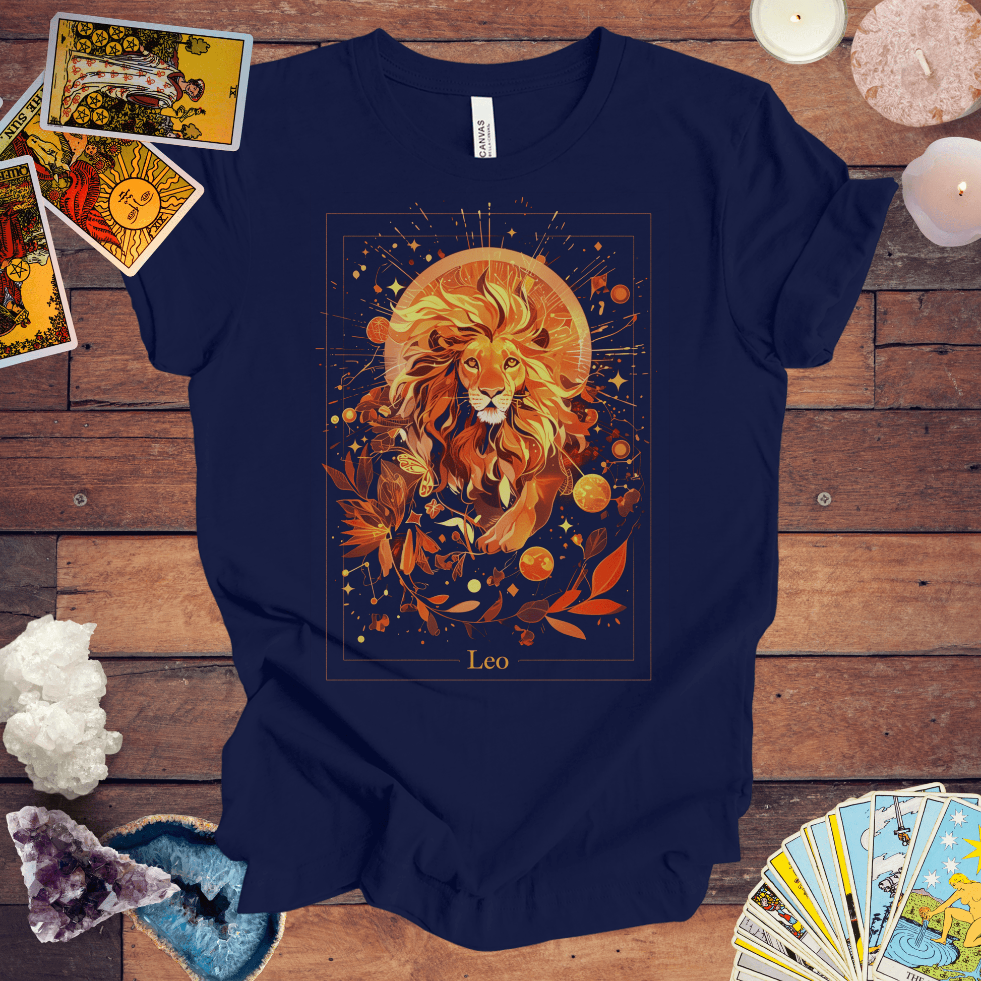 T-Shirt Navy / S The Majestic Lion: Leo Tarot Card T-Shirt