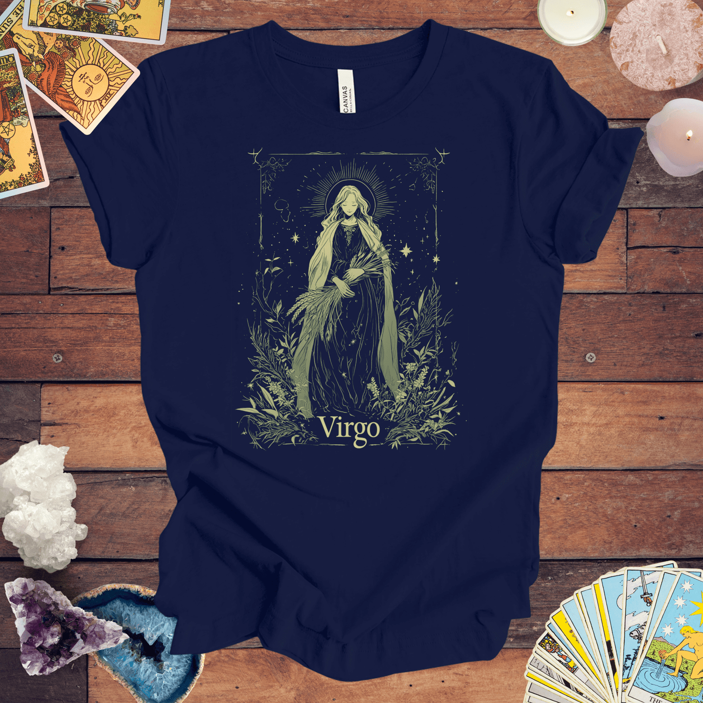 T-Shirt Navy / S The Meticulous Maiden: Virgo Tarot Card T-Shirt