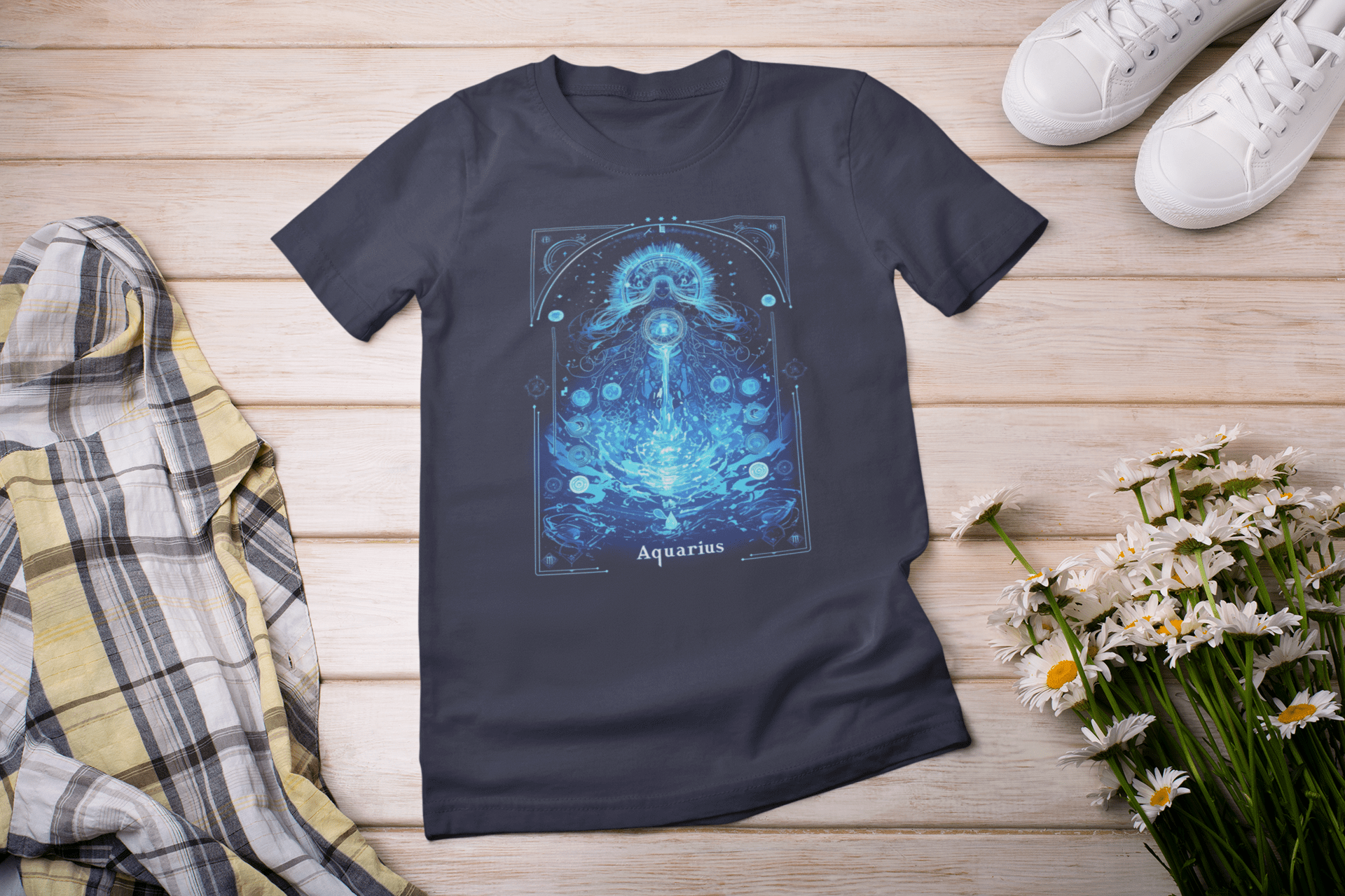 T-Shirt Navy / S The Visionary Water Bearer: Aquarius Tarot Card T-Shirt