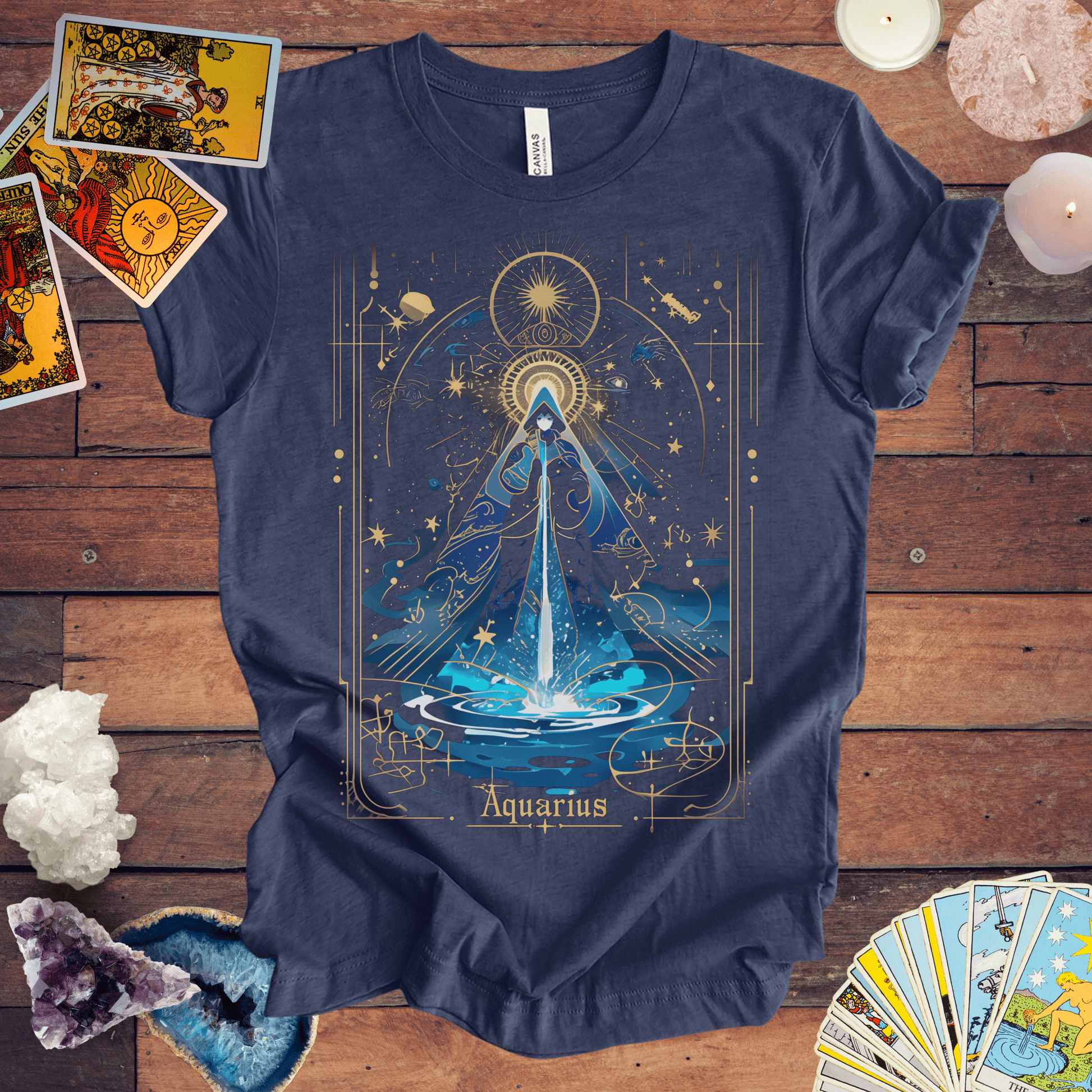 T-Shirt Navy / S The Water Bearer: Aquarius Tarot Card T-Shirt