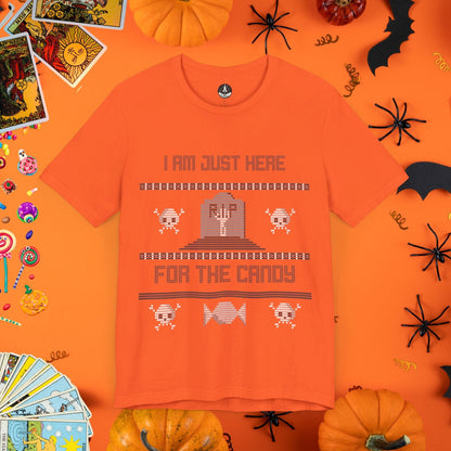 T-Shirt Orange / S Just Here for the Candy - Halloween Ugly Sweater T-Shirt - Halloween Limited Edition