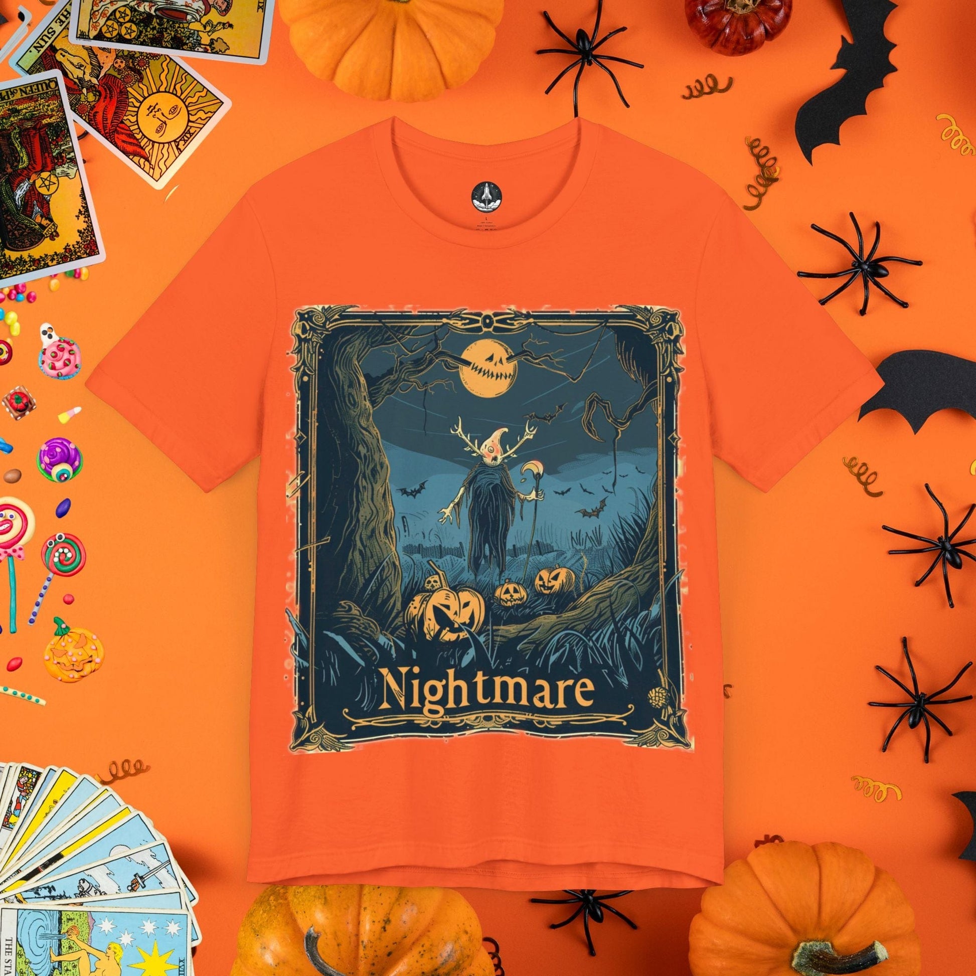 T-Shirt Orange / S Nightmare Pumpkin Halloween Tarot Card T-Shirt - Halloween Limited Edition