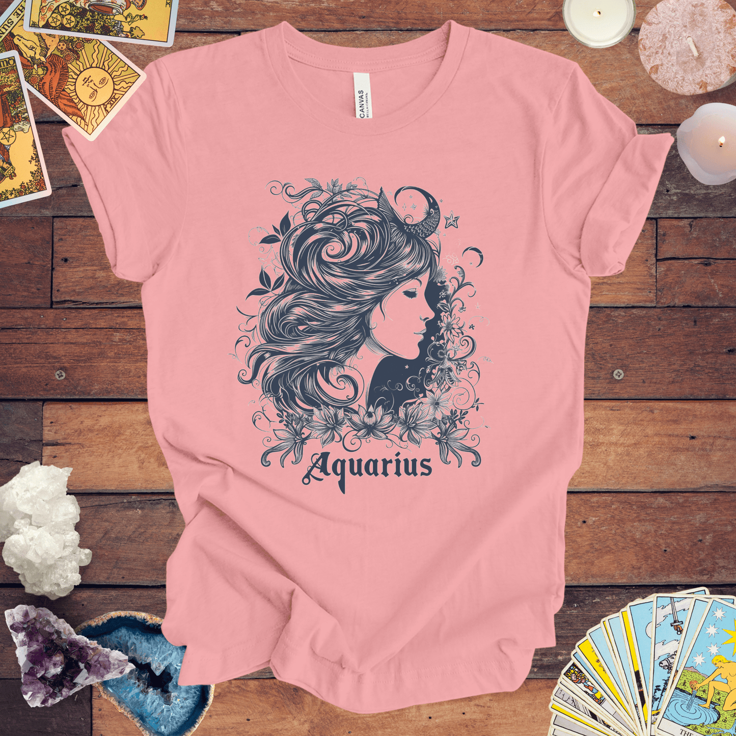 T-Shirt Pink / S Aquarius Windswept Wonder T-Shirt: Celestial Beauty for the Free Spirit