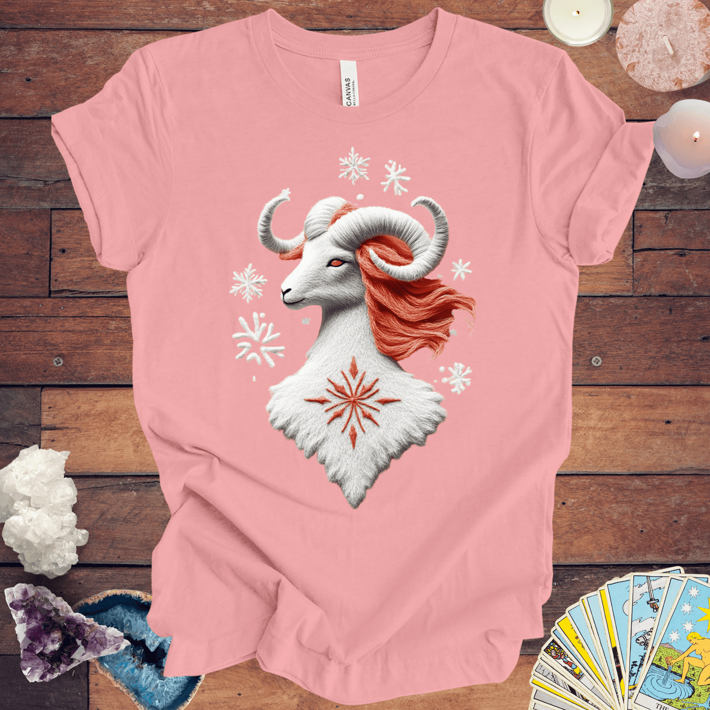 T-Shirt Pink / S Aries Ugly Sweater Holiday T-Shirt: Snowflakes & Spark Edition