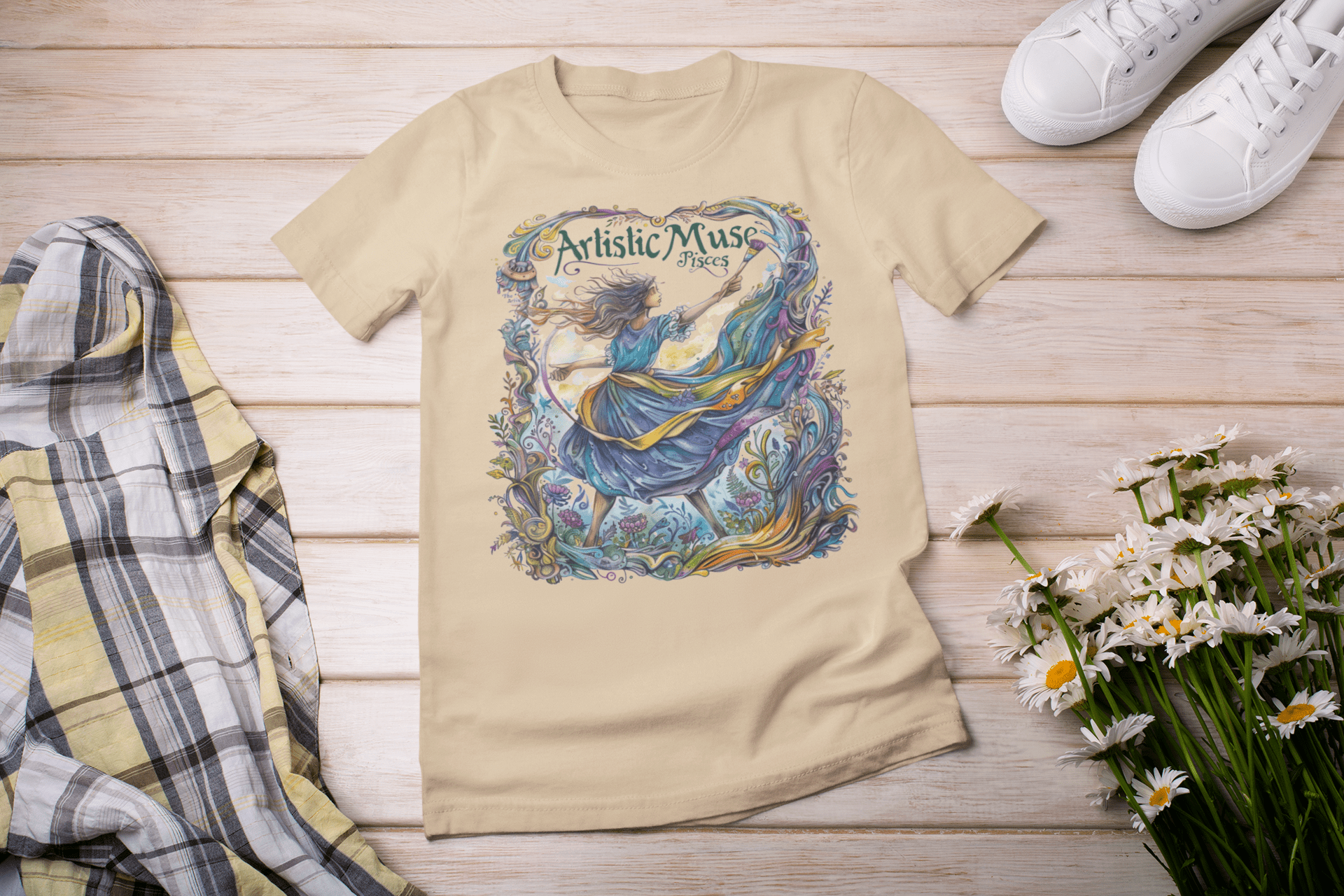 T-Shirt Soft Cream / S Artistic Muse: Pisces Tarot Card T-Shirt