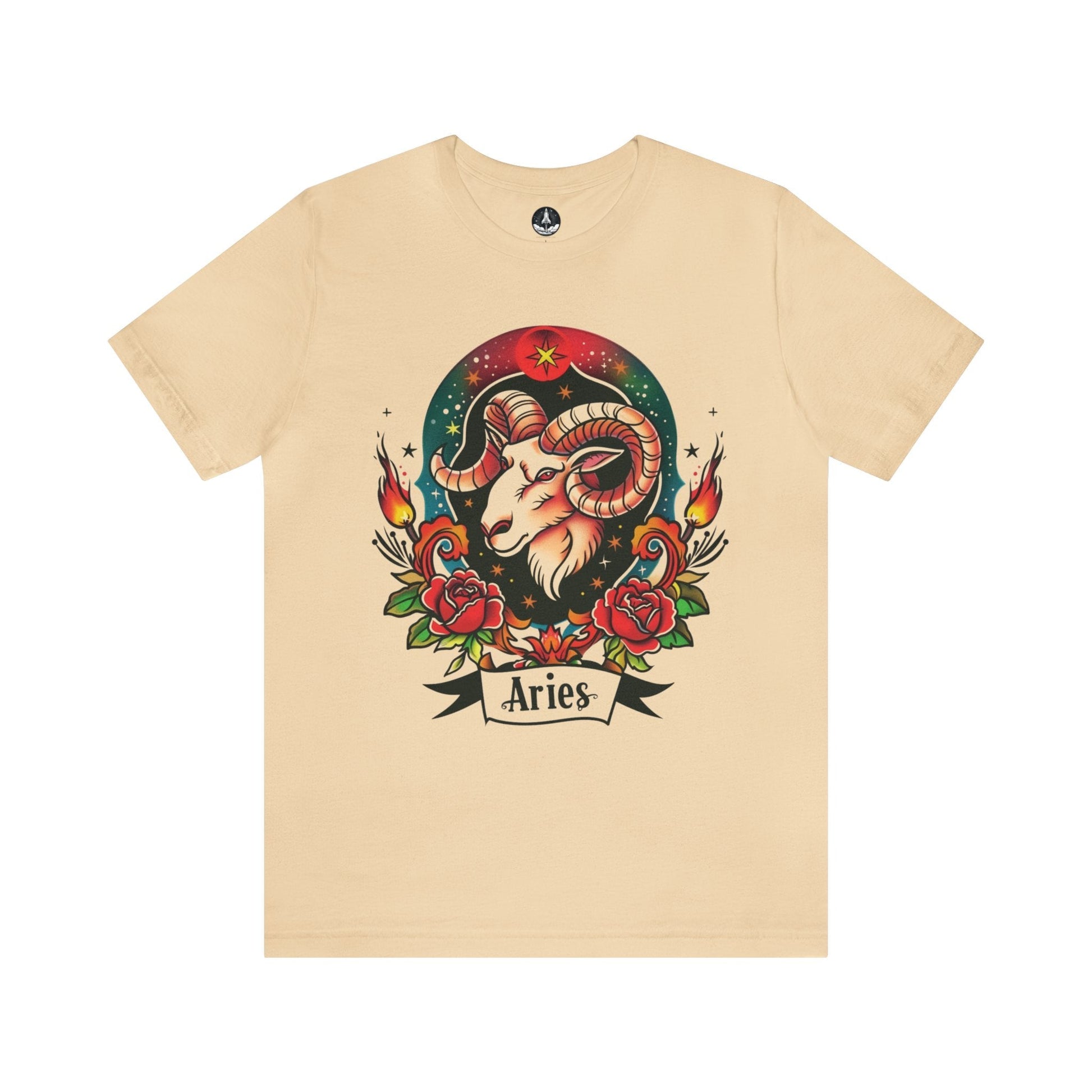 T-Shirt Soft Cream / S Fiery Aries Tattoo Art T-Shirt - Soft Cotton Zodiac-Inspired T-Shirt