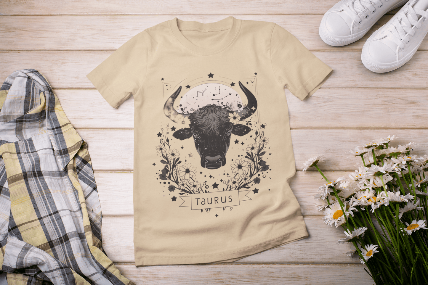 T-Shirt Soft Cream / S Floral Strength: Taurus Tarot Card T-Shirt