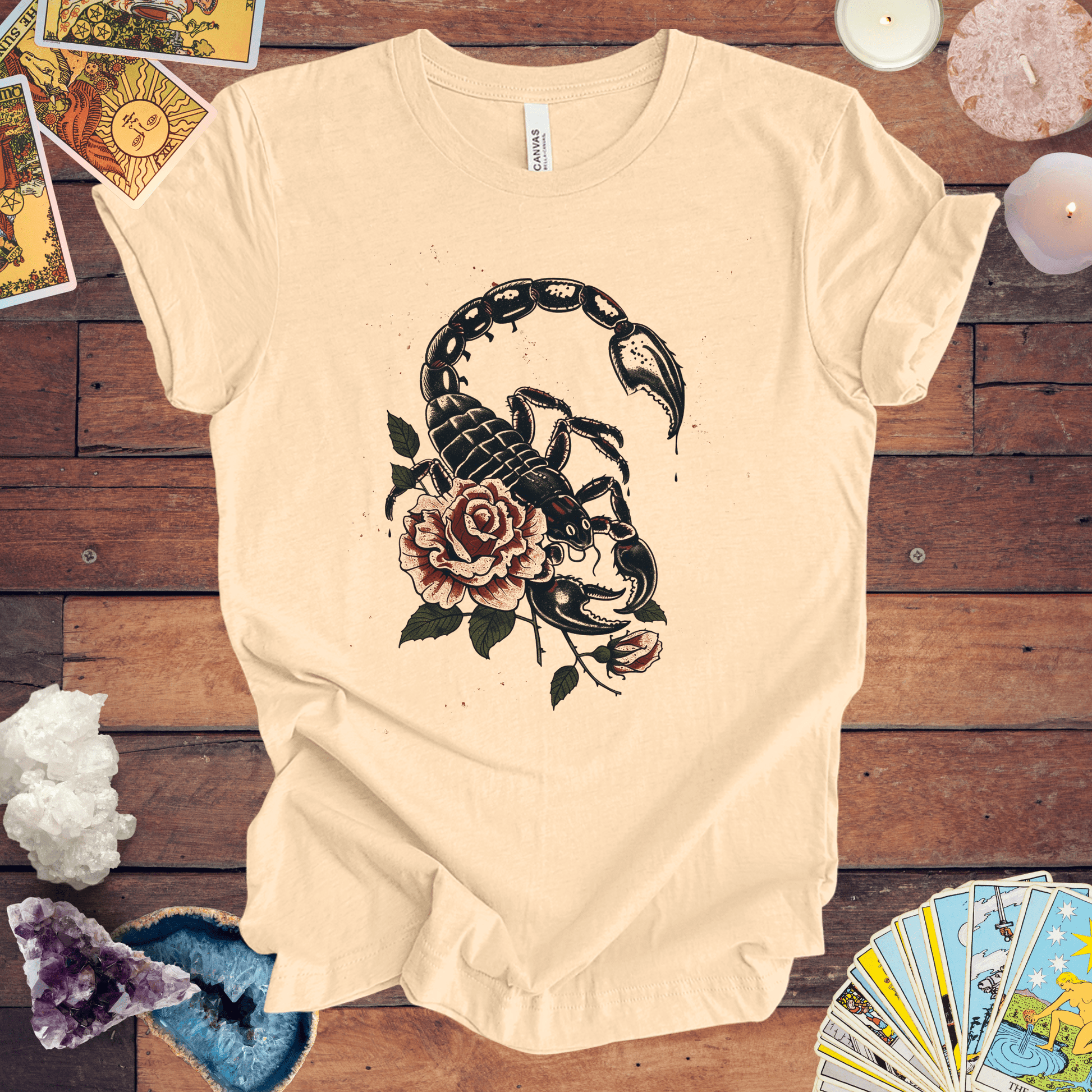 T-Shirt Soft Cream / S Scorpio's Essence TShirt: Mystical Scorpion Art on Soft Cotton