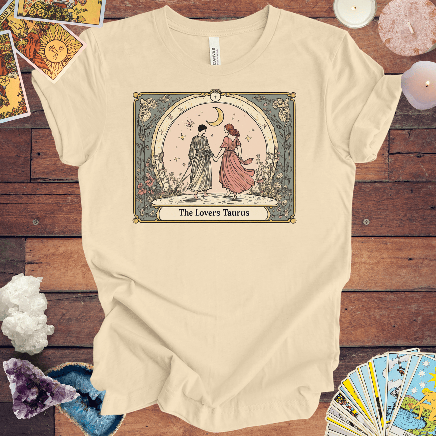 T-Shirt Soft Cream / S The Lovers - Taurus Tarot Card T-Shirt