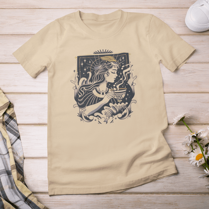 T-Shirt Soft Cream / S Whispers of the Water Bearer: Aquarius Tarot Card T-Shirt