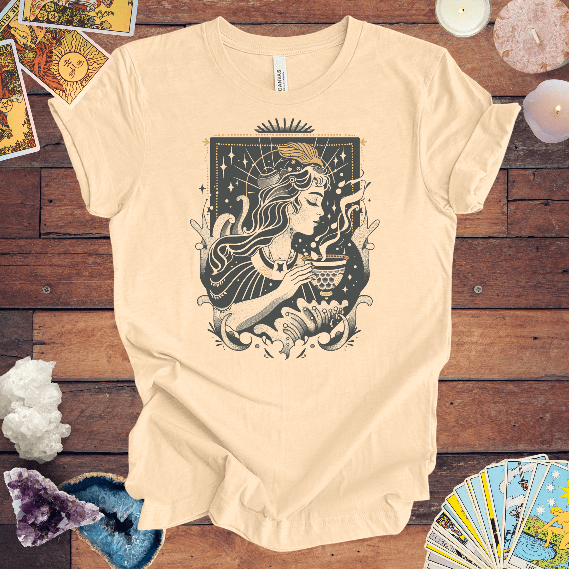 T-Shirt Soft Cream / S Whispers of the Water Bearer: Aquarius Tarot Card T-Shirt