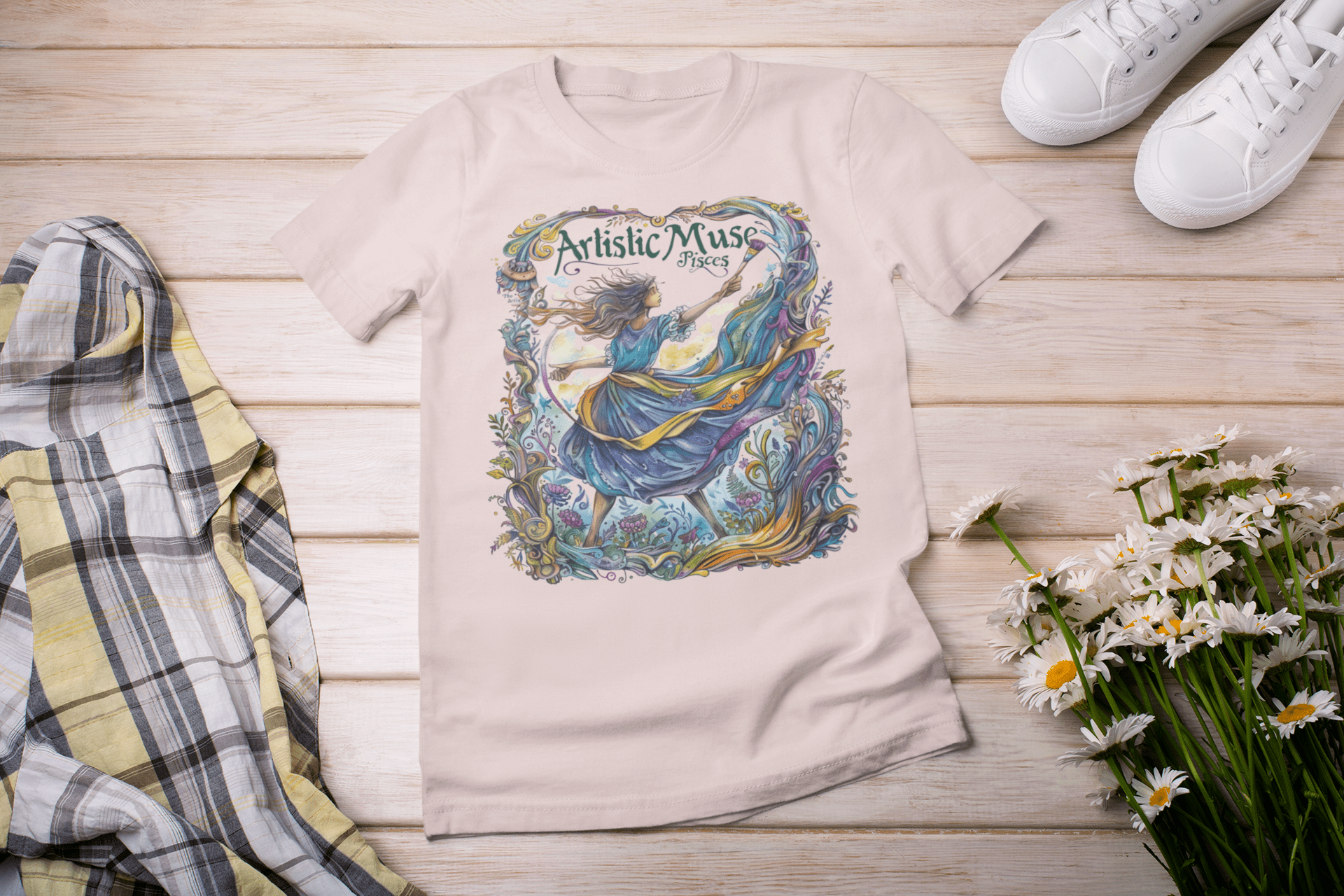 T-Shirt Soft Pink / S Artistic Muse: Pisces Tarot Card T-Shirt