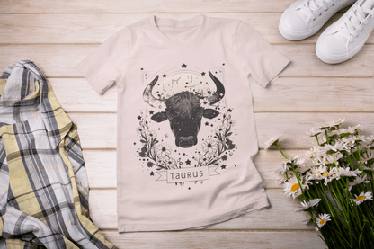 T-Shirt Soft Pink / S Floral Strength: Taurus Tarot Card T-Shirt