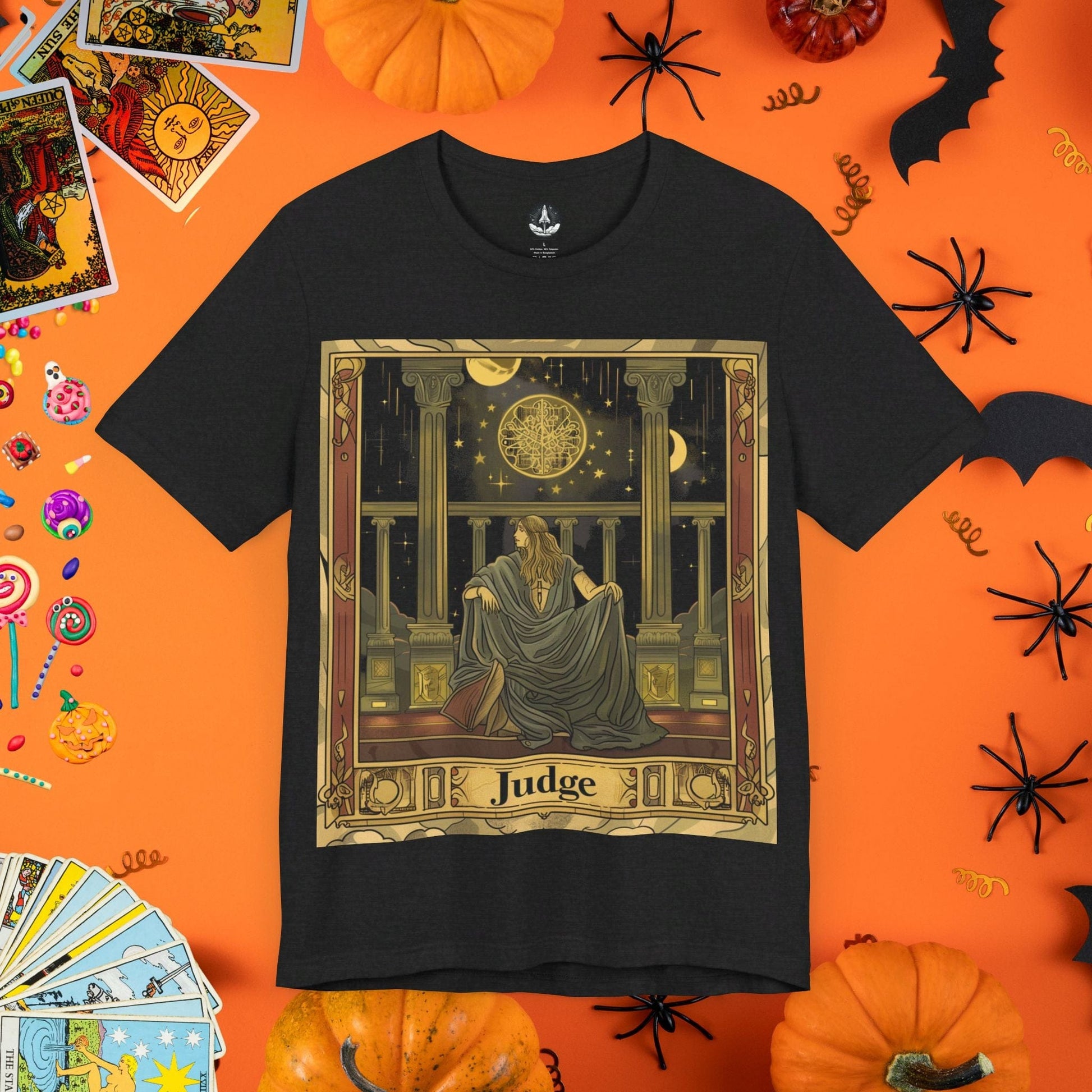 T-Shirt Solid Black Blend / S Libra Judge - Cosmic Balance Tarot Card T-Shirt - Limited Halloween Edition