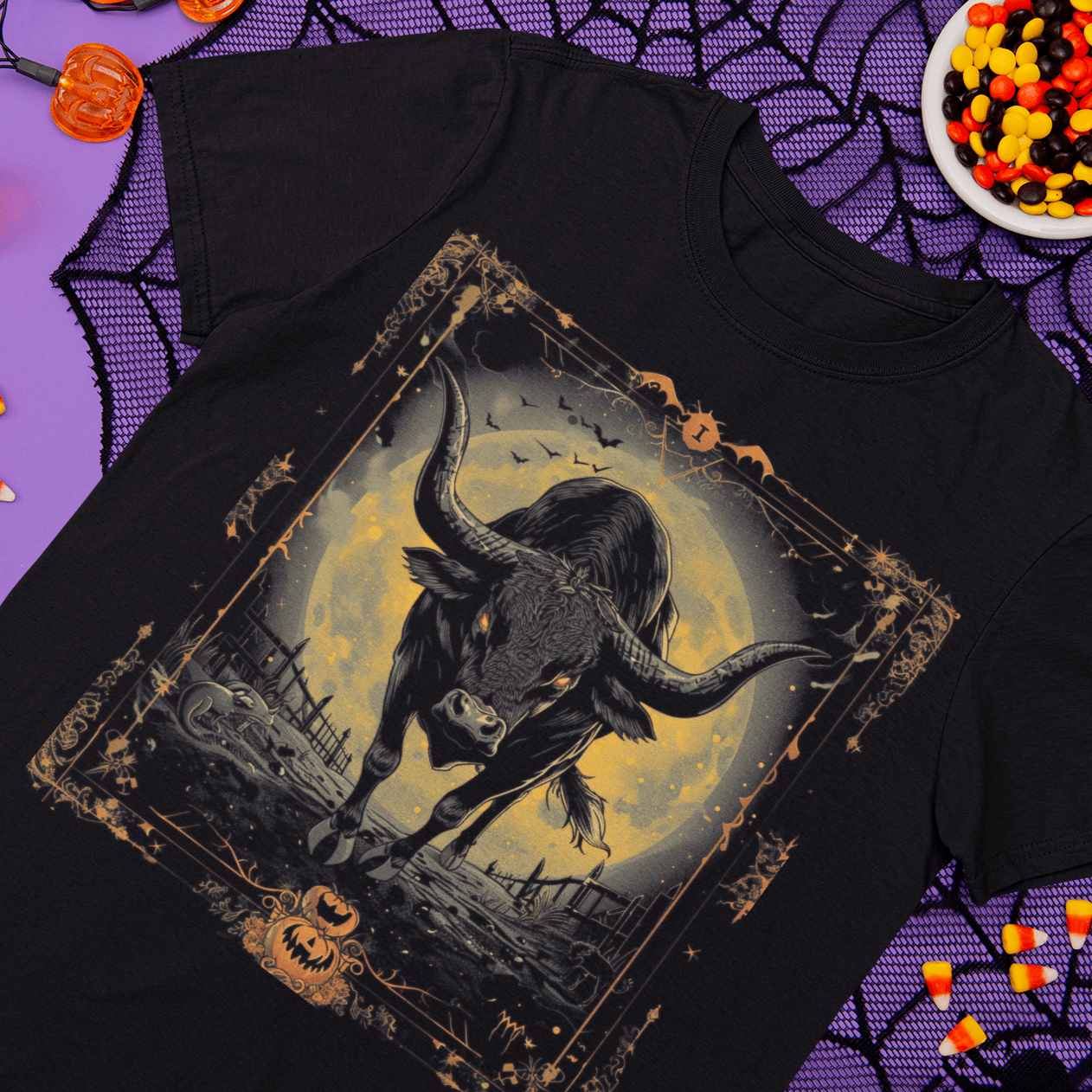 T-Shirt Taurus Spooky Halloween Tarot Card T-Shirt - Halloween Limited Edition