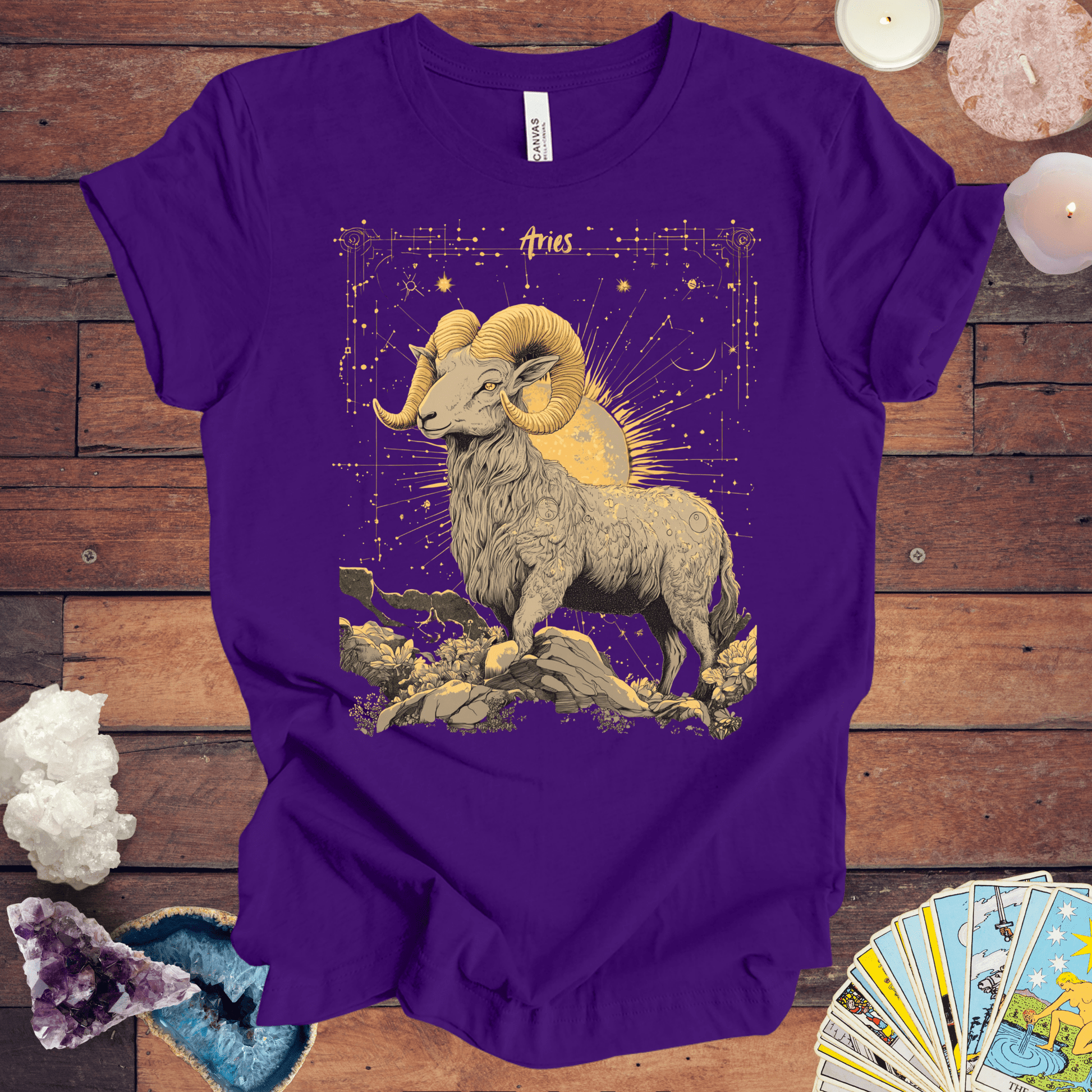 T-Shirt Team Purple / S Aries Zodiac Sign Tarot Card T-Shirt - Majestic Ram Design