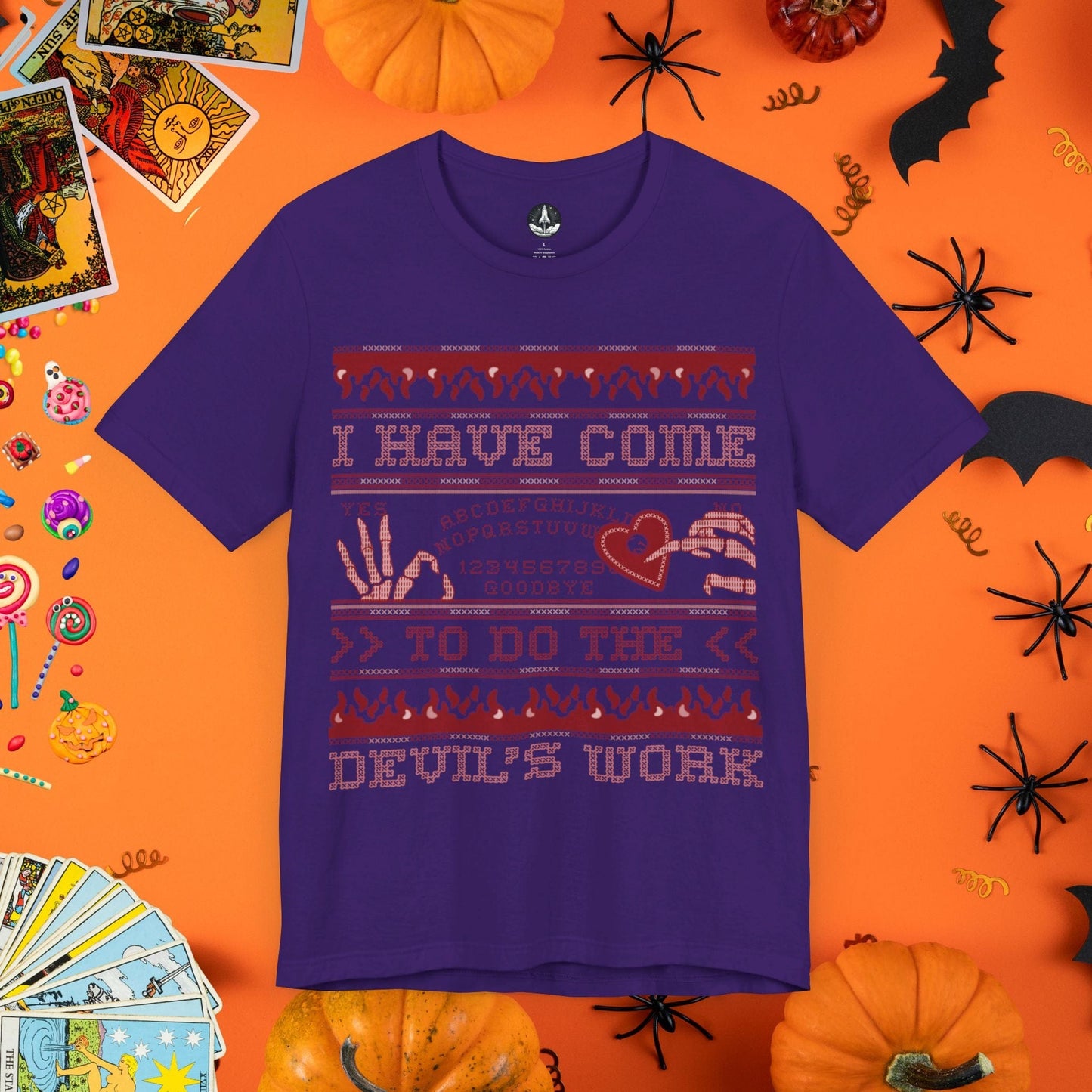 T-Shirt Team Purple / S Devil's Work - Halloween Ugly Sweater T-Shirt - Halloween Limited Edition