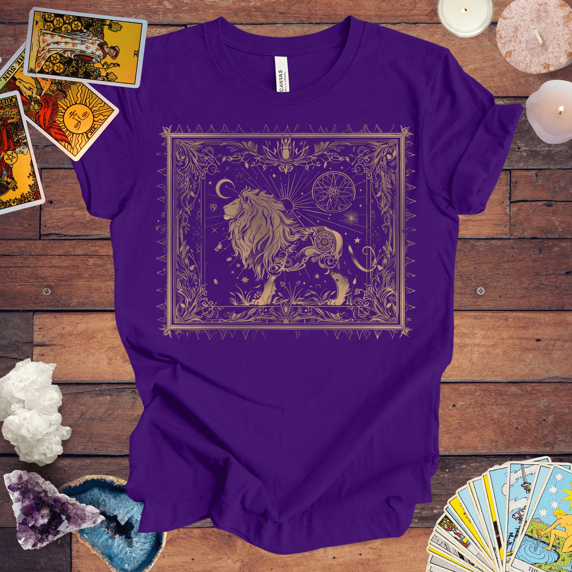 T-Shirt Team Purple / S Lion's Radiance Leo Tarot Card T-Shirt