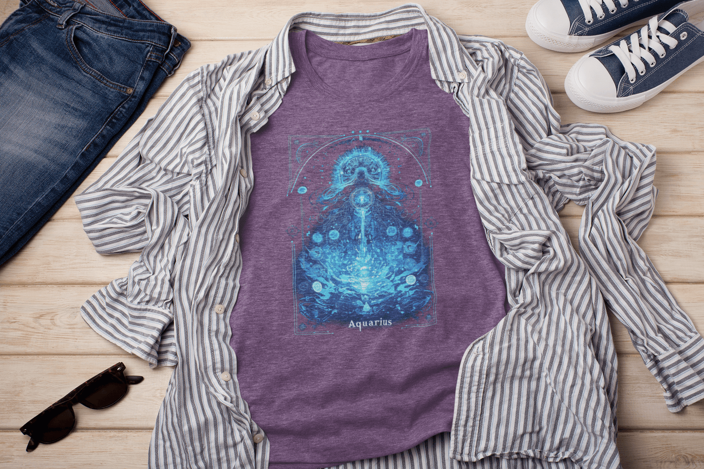 T-Shirt Team Purple / S The Visionary Water Bearer: Aquarius Tarot Card T-Shirt