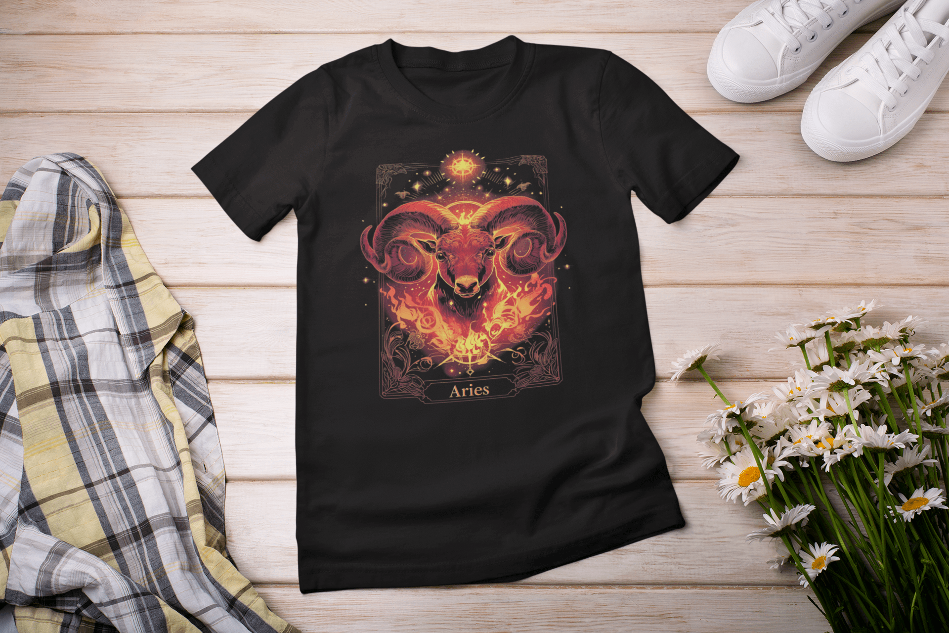 T-Shirt The Fiery Ram: Aries Tarot Card T-Shirt