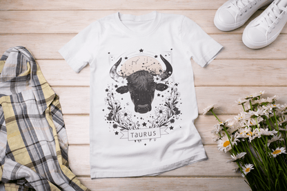 T-Shirt White / S Floral Strength: Taurus Tarot Card T-Shirt