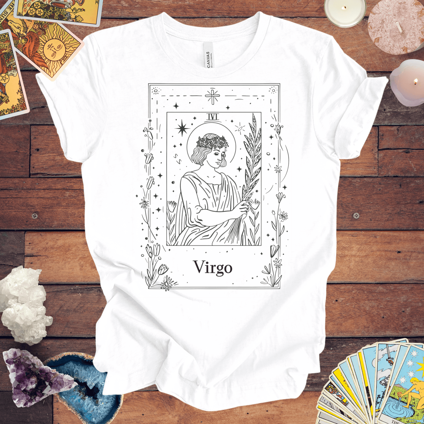 T-Shirt White / S Maiden's Blossom: Virgo Tarot Card T-Shirt