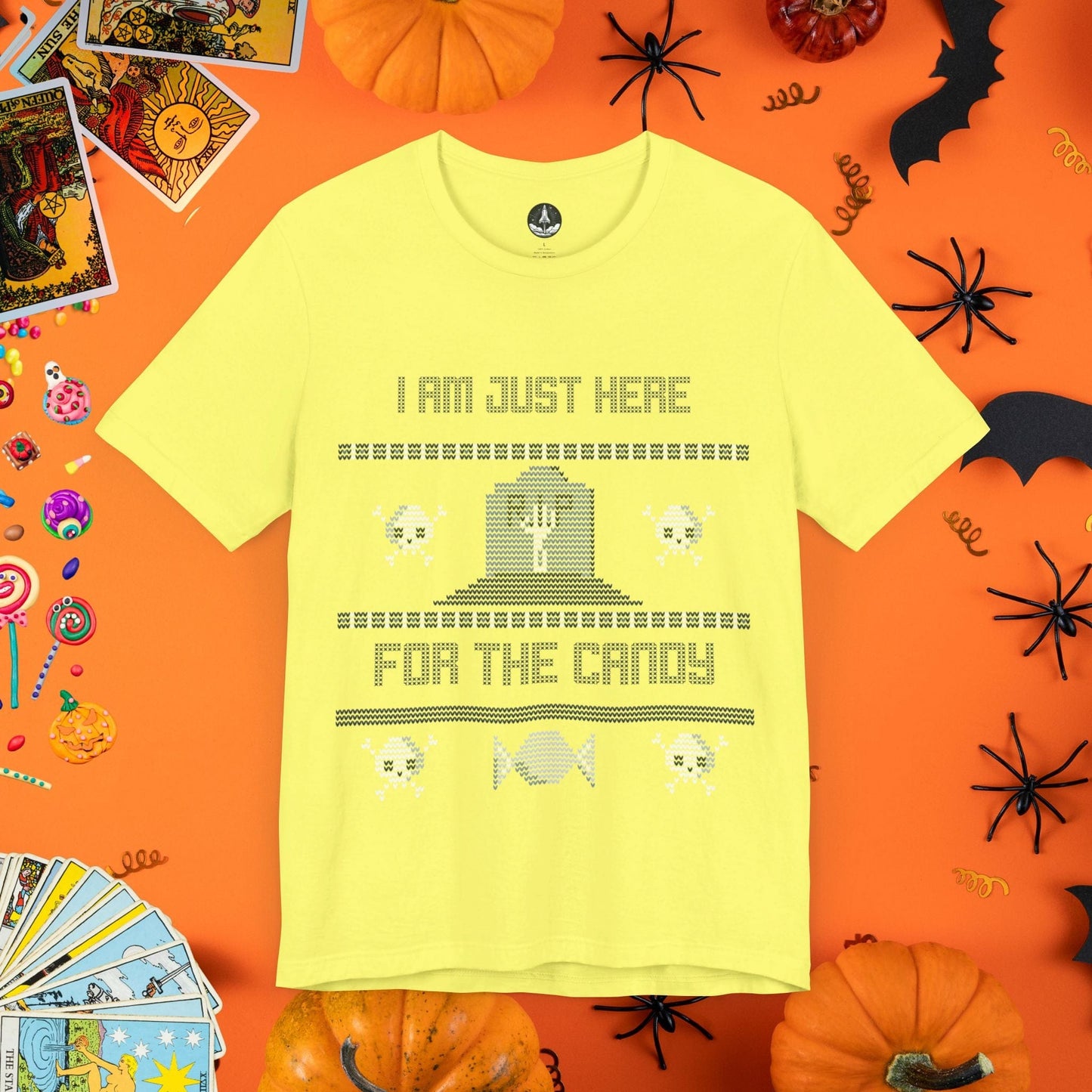 T-Shirt Yellow / S Just Here for the Candy - Halloween Ugly Sweater T-Shirt - Halloween Limited Edition