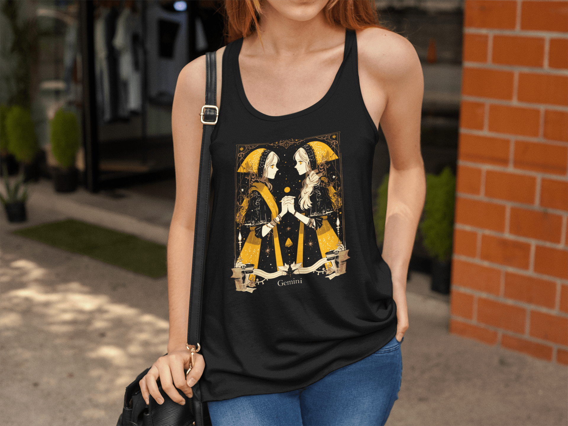 Tank Top The Curious Twins: Gemini Tarot Card Racerback Tank