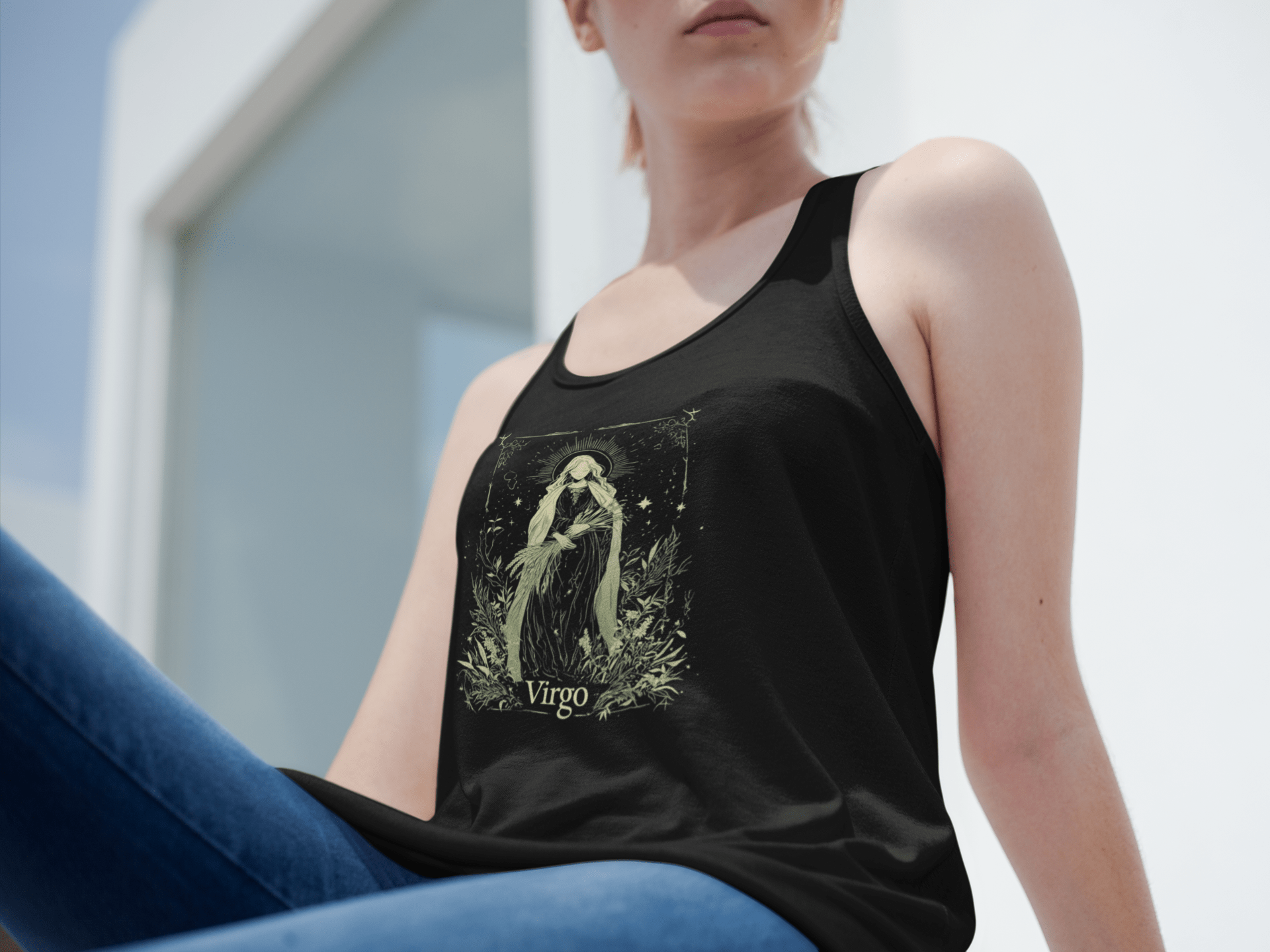 Tank Top The Meticulous Maiden: Virgo Tarot Card Racerback Tank