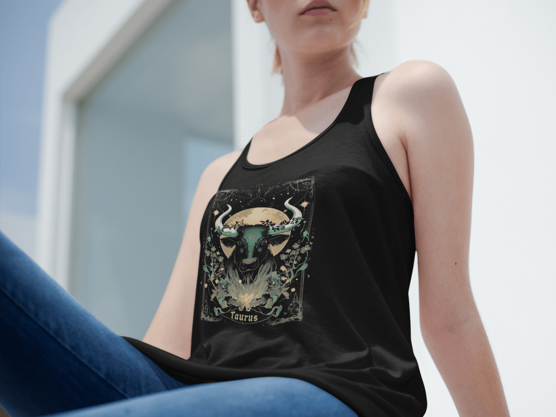 Tank Top The Stalwart Bull: Taurus Tarot Card  Racerback Tank