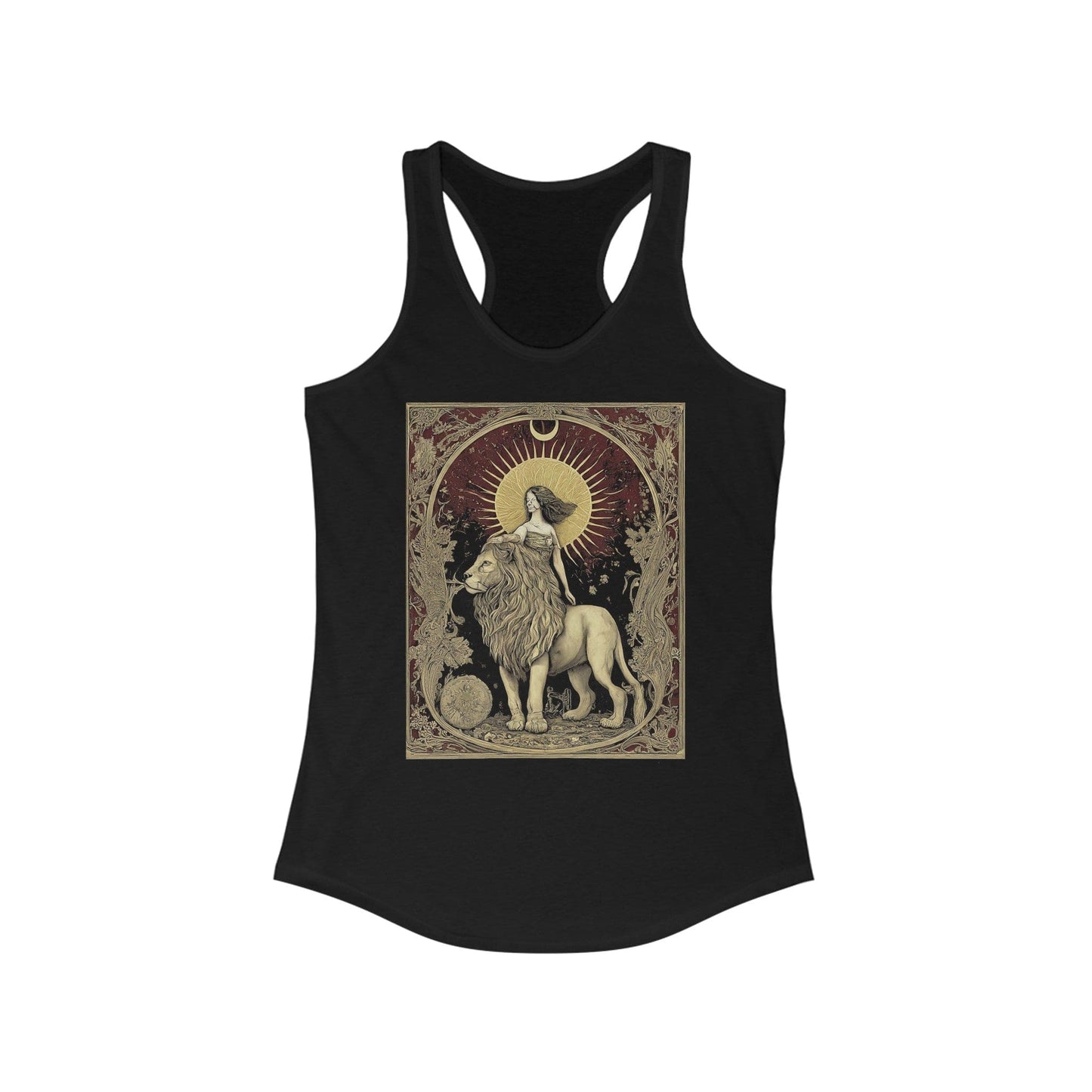 Tank Top XS / Solid Black The Lion's Strength: Leo Tarot Card Racerback Tank