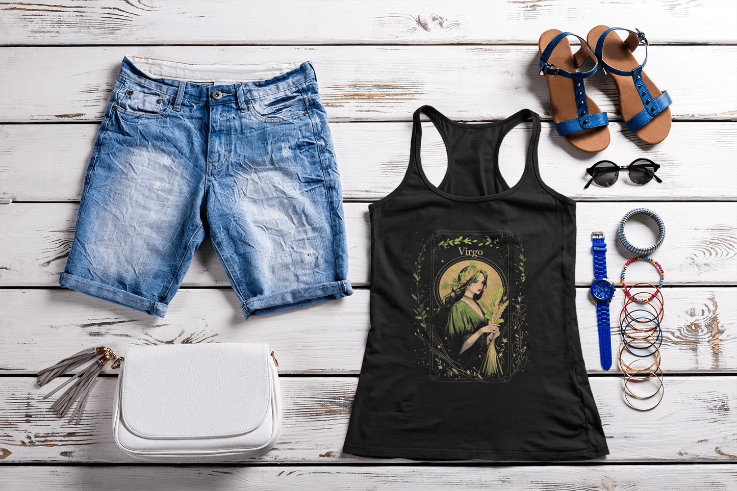 Tank Top XS / Solid Black The Maiden: Virgo Tarot Card Racerback Tank