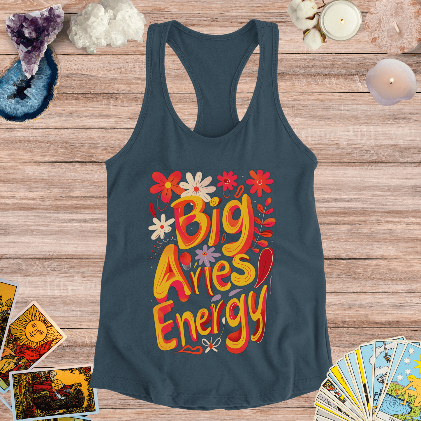 Tank Top XS / Solid Midnight Navy Big Aries Energy Racerback Tank