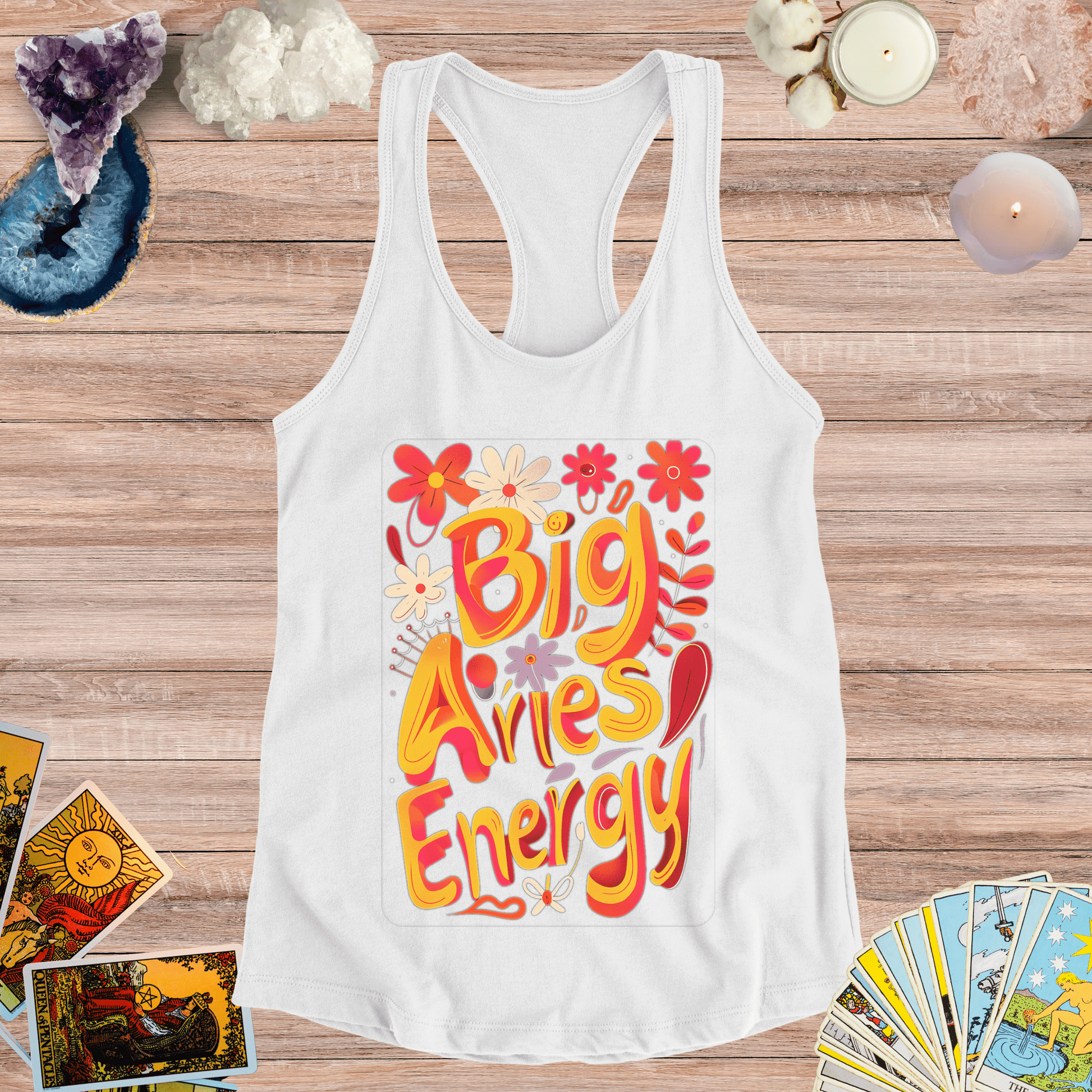 Tank Top XS / Solid White Big Aries Energy Racerback Tank