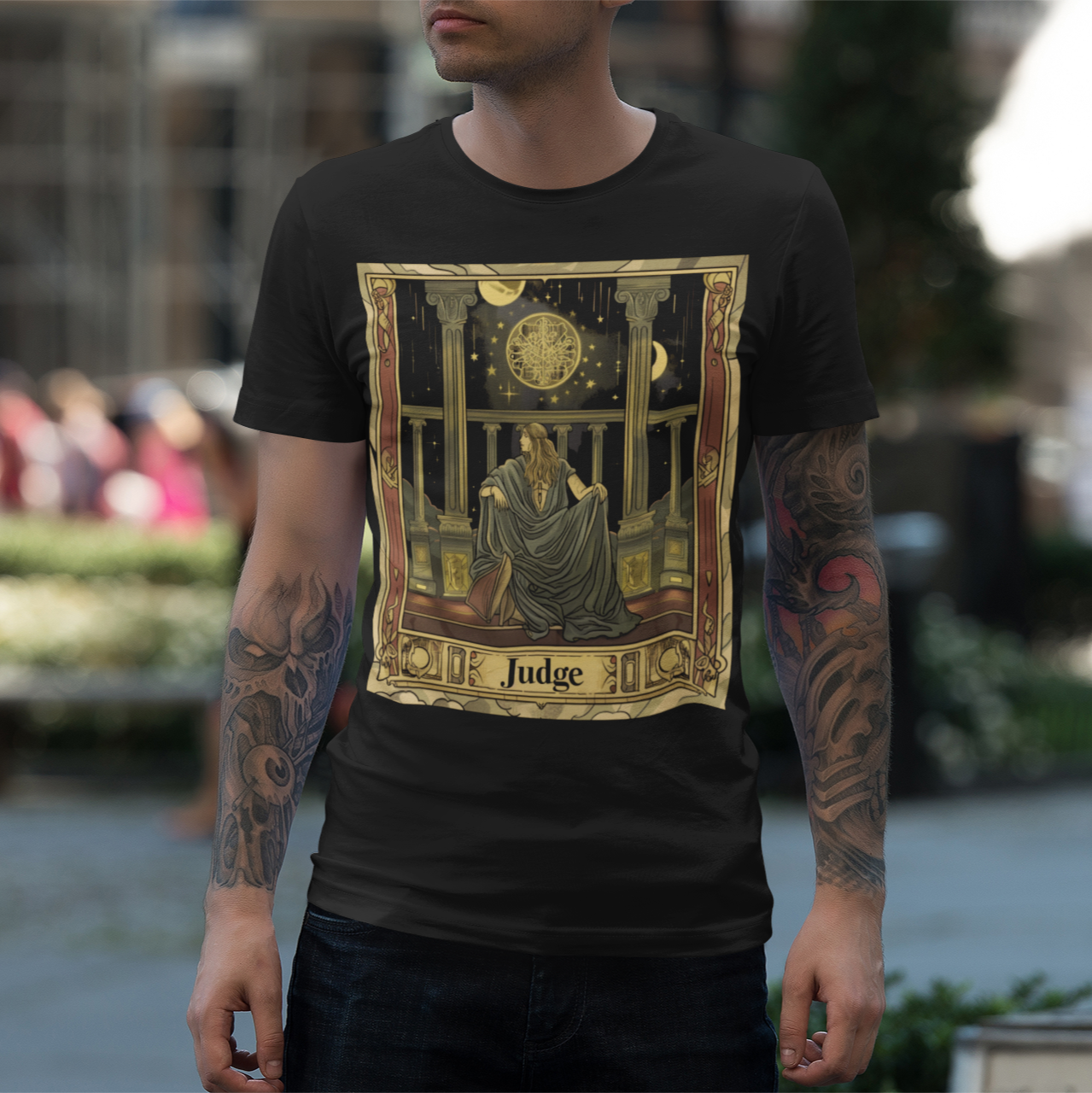 Libra Judge - Cosmic Balance Tarot Card T-Shirt - Limited Halloween Edition